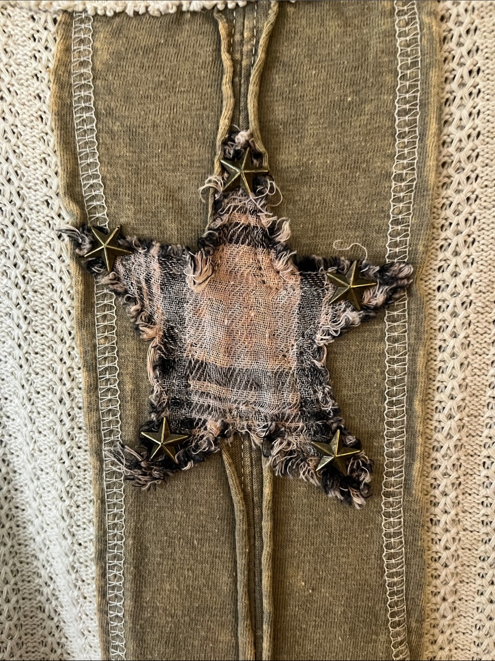 Oli & Hali Light Olive Star-Appliqué Crewneck Top w/Cream & Black Accents - Picture 10 of 14
